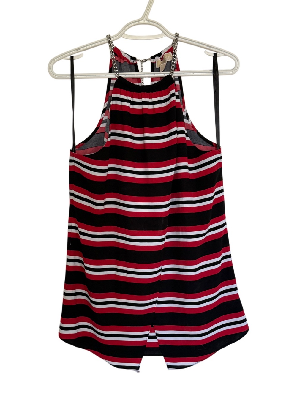 MICHAEL Michael Kors Red Black White Striped Chain-strap Tank Top
